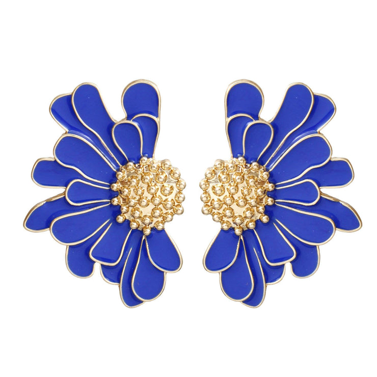 Studs Blue Half Daisy Flower Earrings for Women