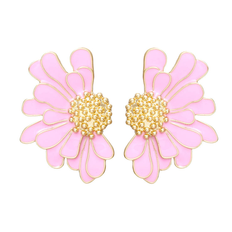 Studs Pink Half Daisy Flower Earrings for Women