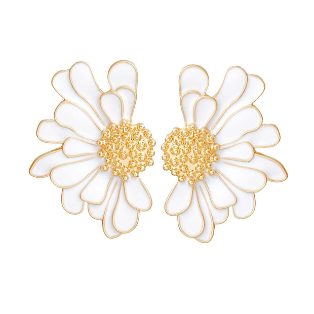 Studs White Half Daisy Flower Earrings for Women