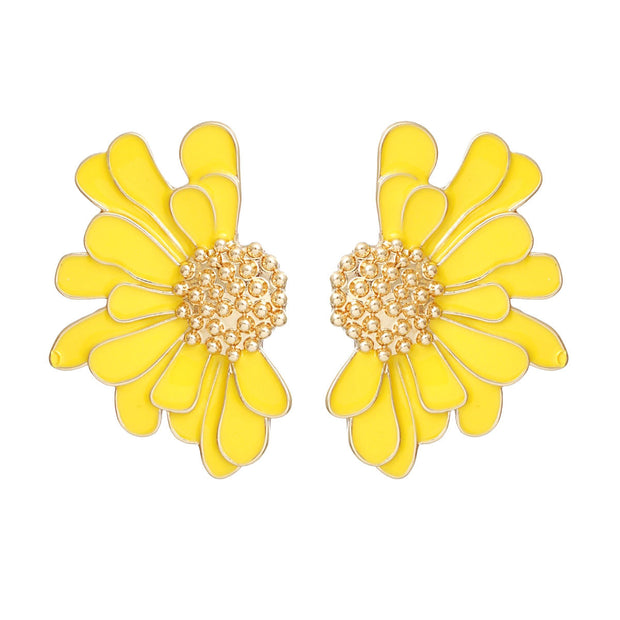 Studs Yellow Half Daisy Flower Earrings for Women