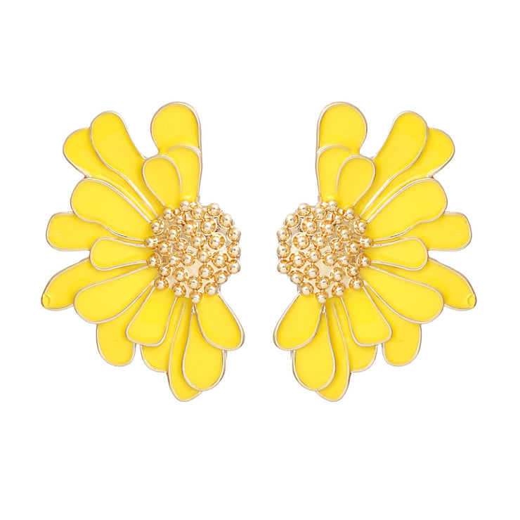 Studs Yellow Half Daisy Flower Earrings for Women