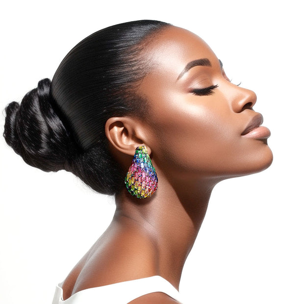 Studs Rainbow Embellished Teardrop Earrings