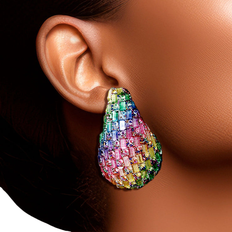 Studs Rainbow Embellished Teardrop Earrings