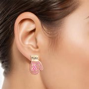 Studs Gold Pink Ribbon Fight Gloves Earrings