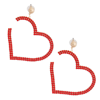 Red Pave Open Heart Earrings