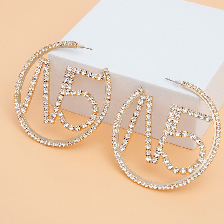 Hoops Gold Pave Rhinestone N5 Earrings for Women