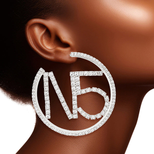 Hoops Silver Pave Rhinestone N5 Earrings for Women