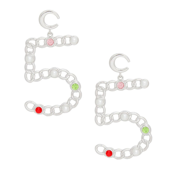 Drop Silver C No 5 Chain Detailed Earrings Women