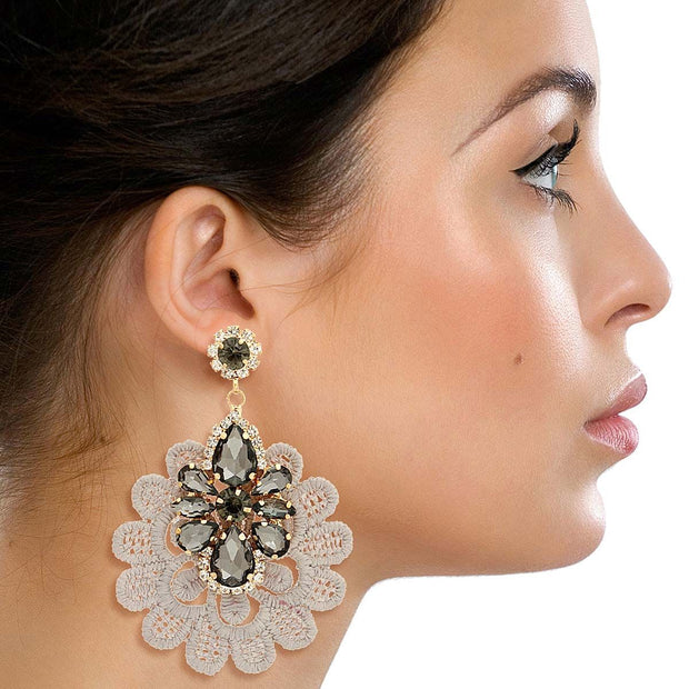 Gray Crystal Lace Earrings