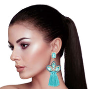 Aqua Triple Tassel Stone Earrings