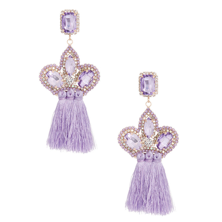 Lavender Triple Tassel Stone Earrings