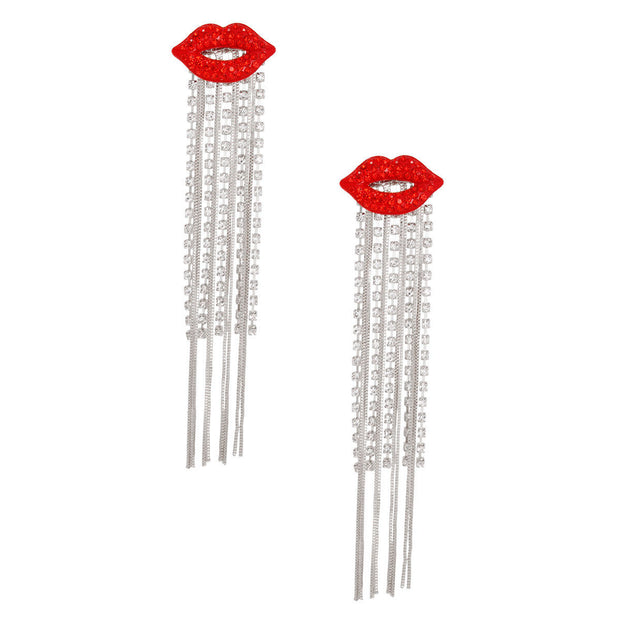 Lips Shoulder Duster Silver Earrings