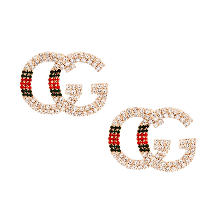 Studs Gold Italian Luxe Red Green Stripe Earrings