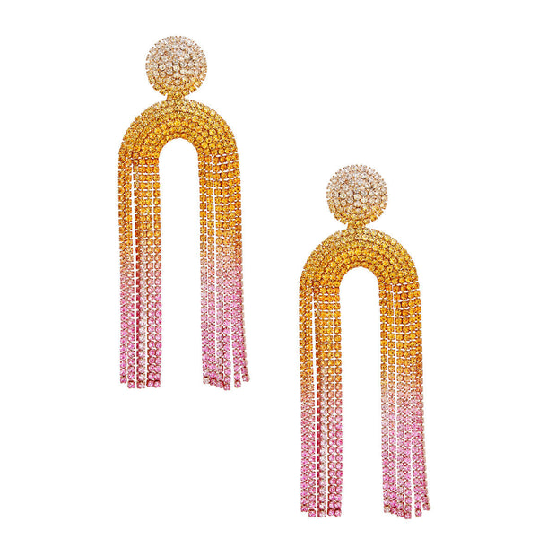 Fringe Sunset Pave Long Arched Earrings for Women