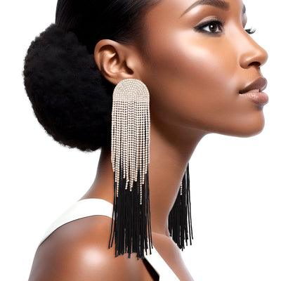 Tassel Black Long Fringe Glam Earrings for Women