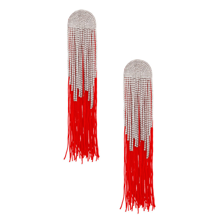 Tassel Red Long Fringe Glam Earrings for Women