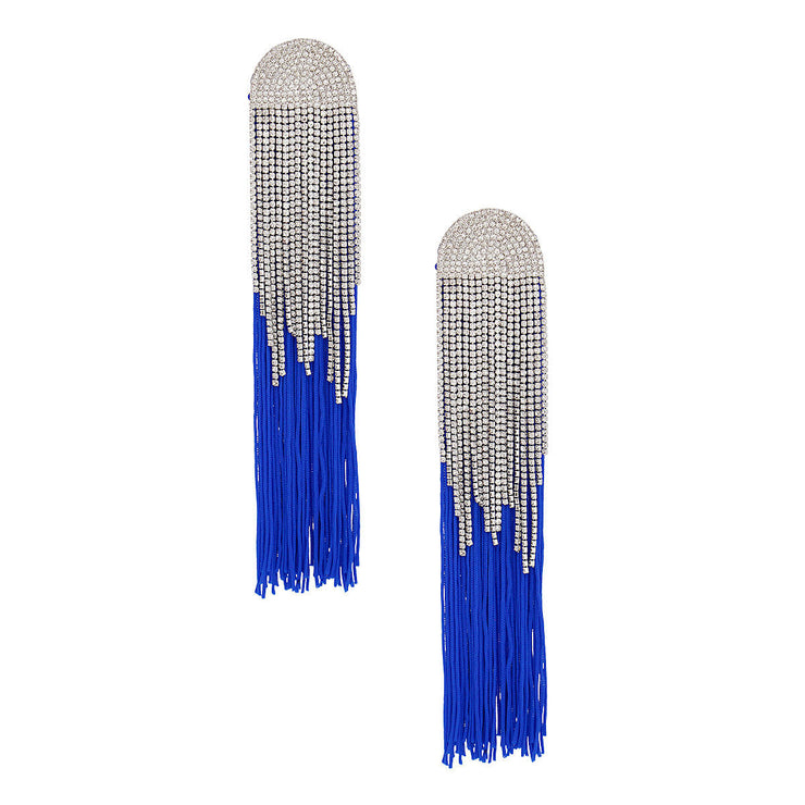 Tassel Royal Blue Long Fringe Glam Earrings Women