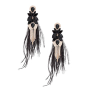 Tassel Black Feather Glass Earrings for Women