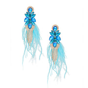 Tassel Blue Feather Glass Earrings for Women