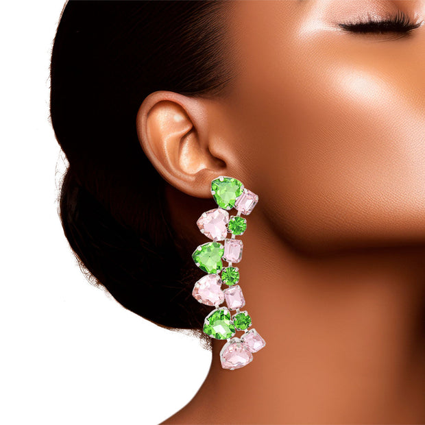 AKA Dangle Pink Green Heart Crystal Earrings