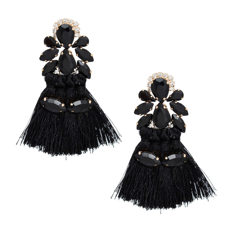 Tassel Black Crystal Medium Earrings for Women