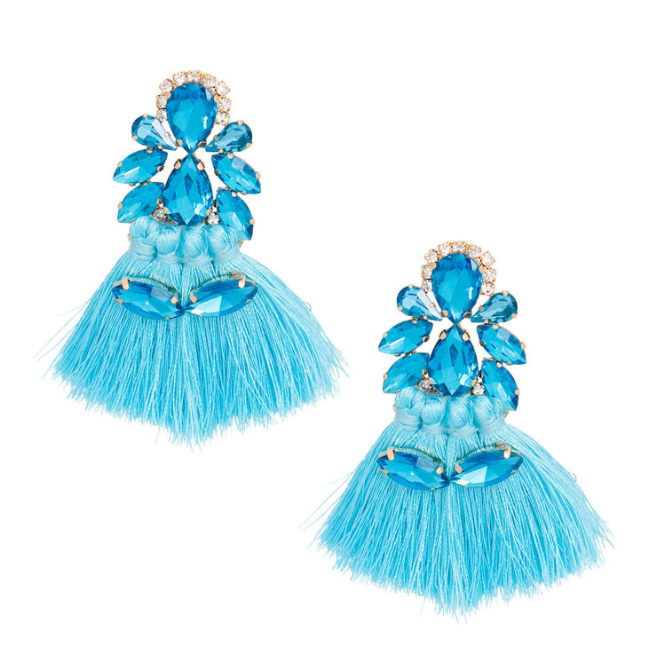 Tassel Blue Crystal Medium Earrings for Women