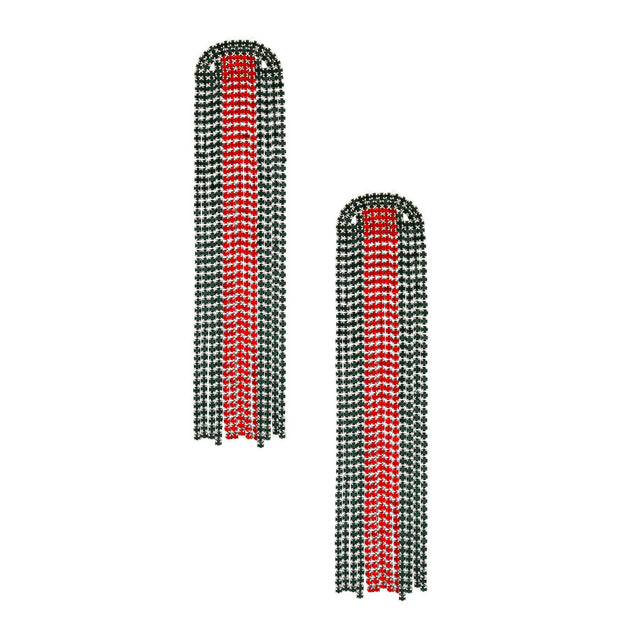 Fringe Red and Green Long Arched Earrings Women