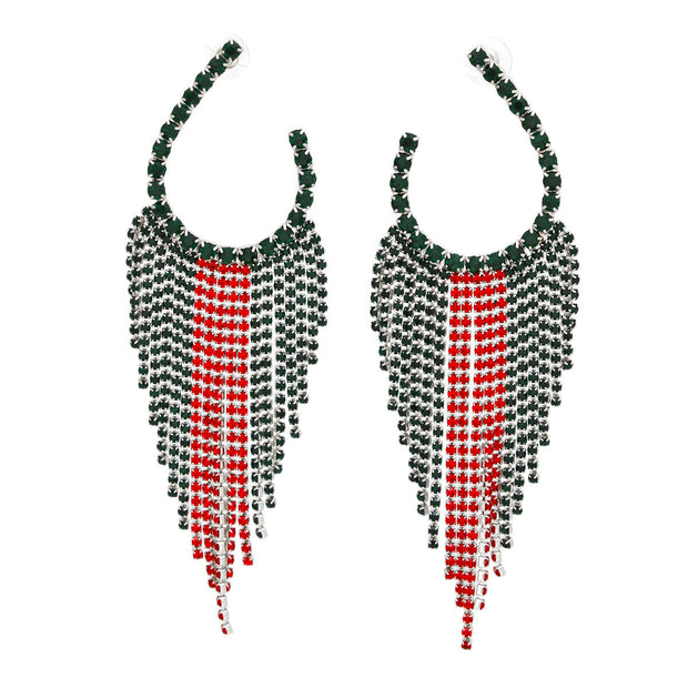 Fringe Red and Green Long Horseshoe Earrings Women