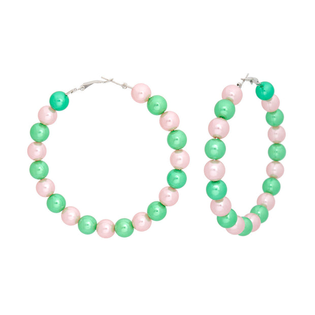 Pink Green Pearl Hoops for Women