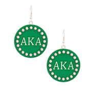 AKA Sorority Round Green Fish Hook Earrings