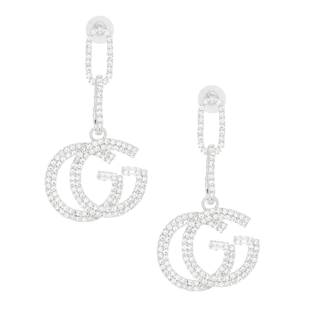 Drop Silver Pave Link GG Earrings for Women