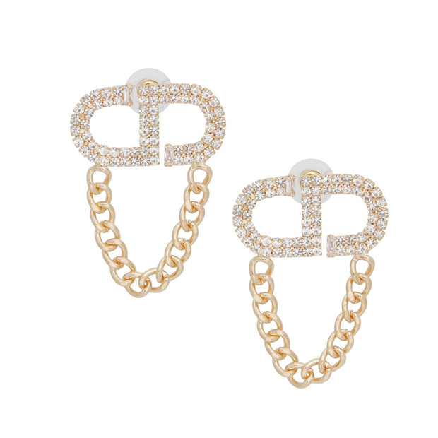 Studs Gold Pave CD Draped Chain Earrings Women