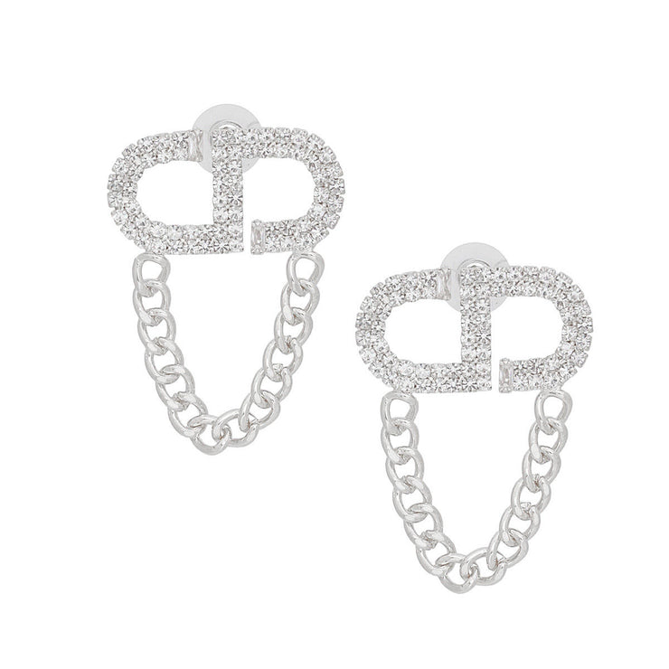 Studs Silver Pave CD Draped Chain Earrings Women