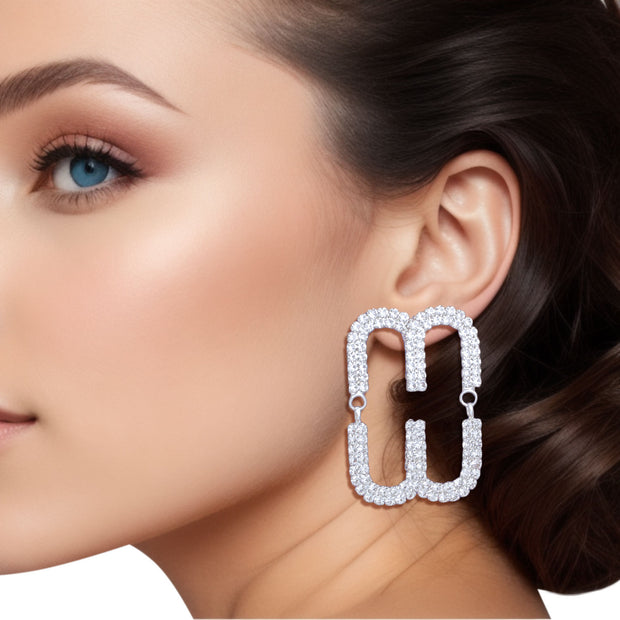 Studs Silver Pave Oval Loop Design Earrings Women