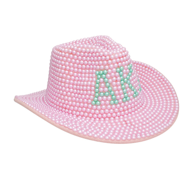 AKA Sorority Pink and Green Pearl Fedora Hat Women