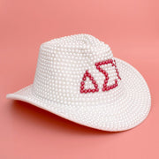 DST Sorority White and Red Pearl Fedora Hat Women