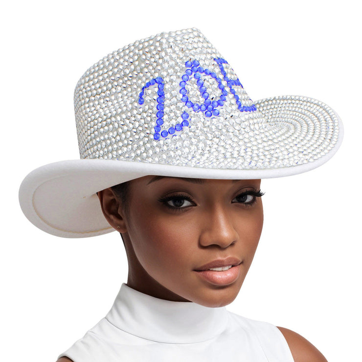 ZPB Sorority Silver Blue Rhinestone Fedora Hat