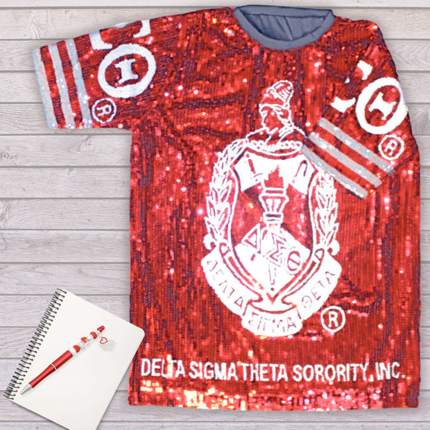 DST Sorority Red and White Sequin Jersey Shirt