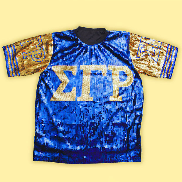 SGRHO Sorority Blue and Gold Sequin Jersey Shirt