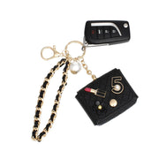 Black Quilted Gold AirPods Earbud Case Keychain