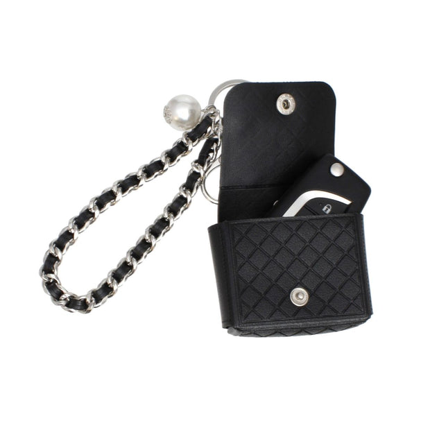 Black Quilted Silver AirPods Earbud Case Keychain