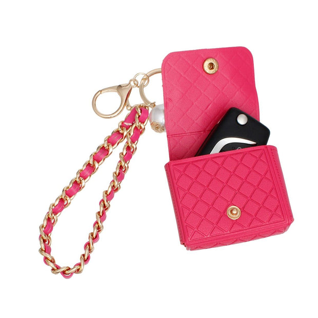 Fuchsia Quilted Gold AirPods Earbud Case Keychain