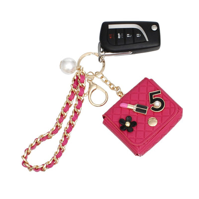 Fuchsia Quilted Gold AirPods Earbud Case Keychain