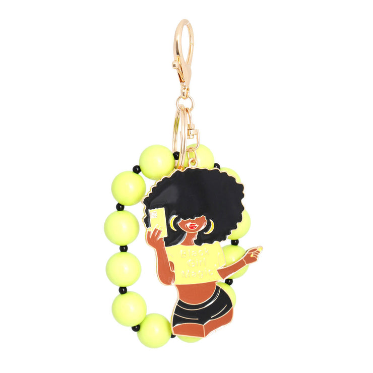 Neon Green Black Girl Magic Keychain