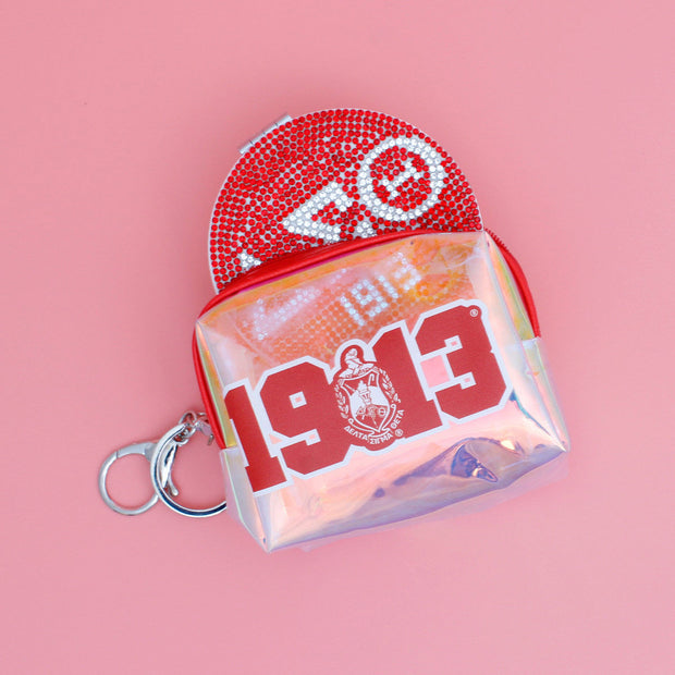 DST Sorority Iridescent Zipper Pouch Keychain Clip