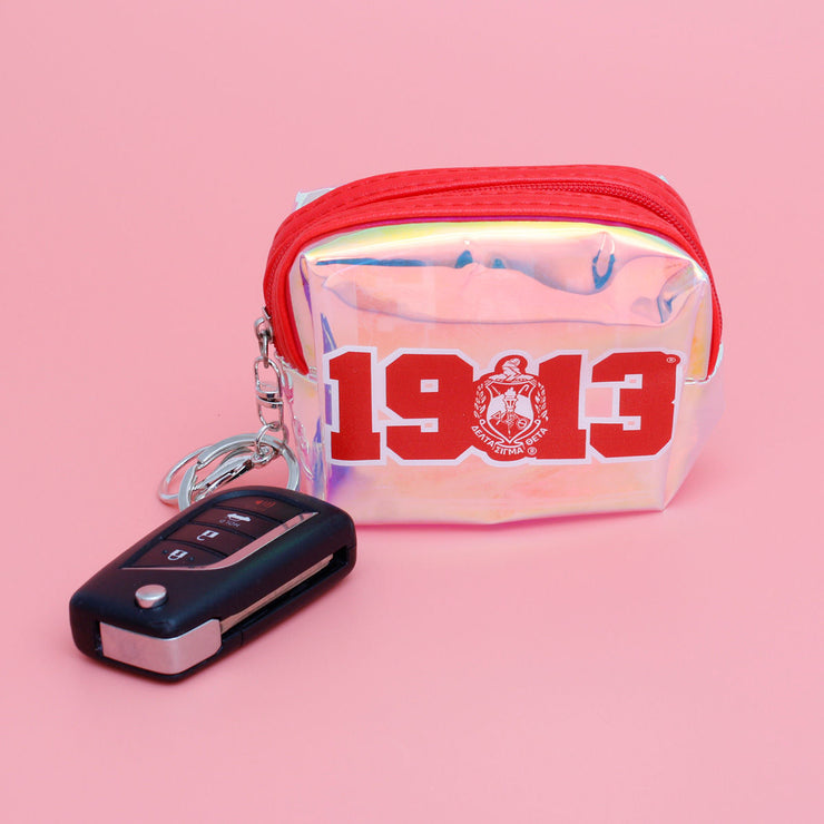 DST Sorority Iridescent Zipper Pouch Keychain Clip