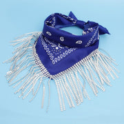 ZPB Blue and White Bandana Bling Fringe Necklace