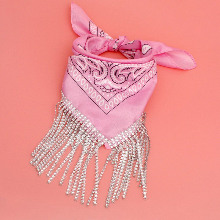 AKA Pink and White Bandana Bling Fringe Necklace