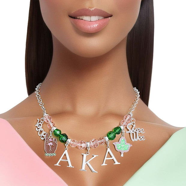 AKA Pink Green Bead Skee Wee AKA Necklace