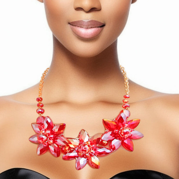 Red Crystal Flower Collar Set